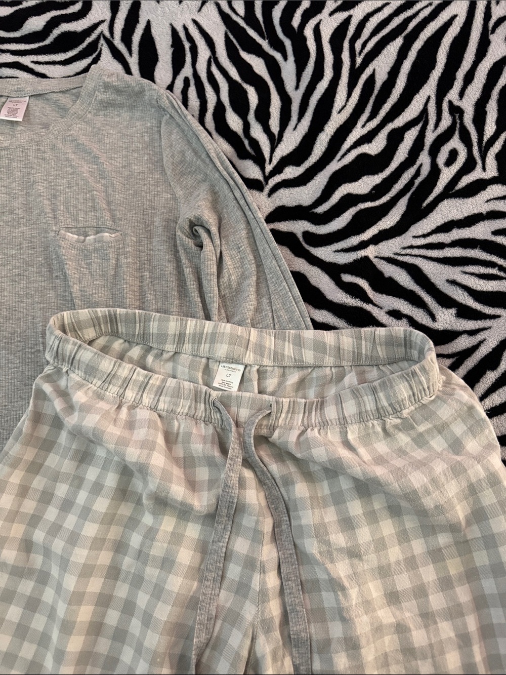 Pajama Set- Long Sleeve Tee with Plaid Pocket Accent